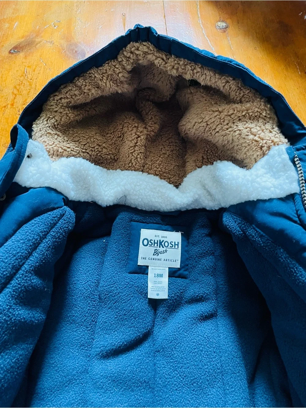 OshKosh B'gosh Navy Blue Toddler Hooded Jacket with Sherpa Trim